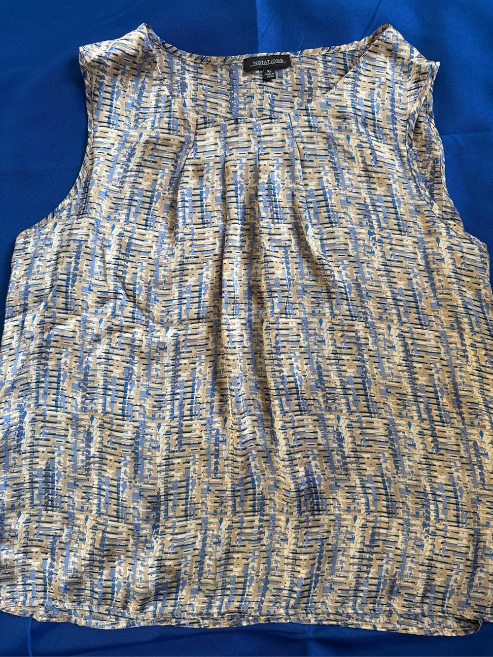 Notations Blue Beige Abstract Print Sleeveless Blouse XL